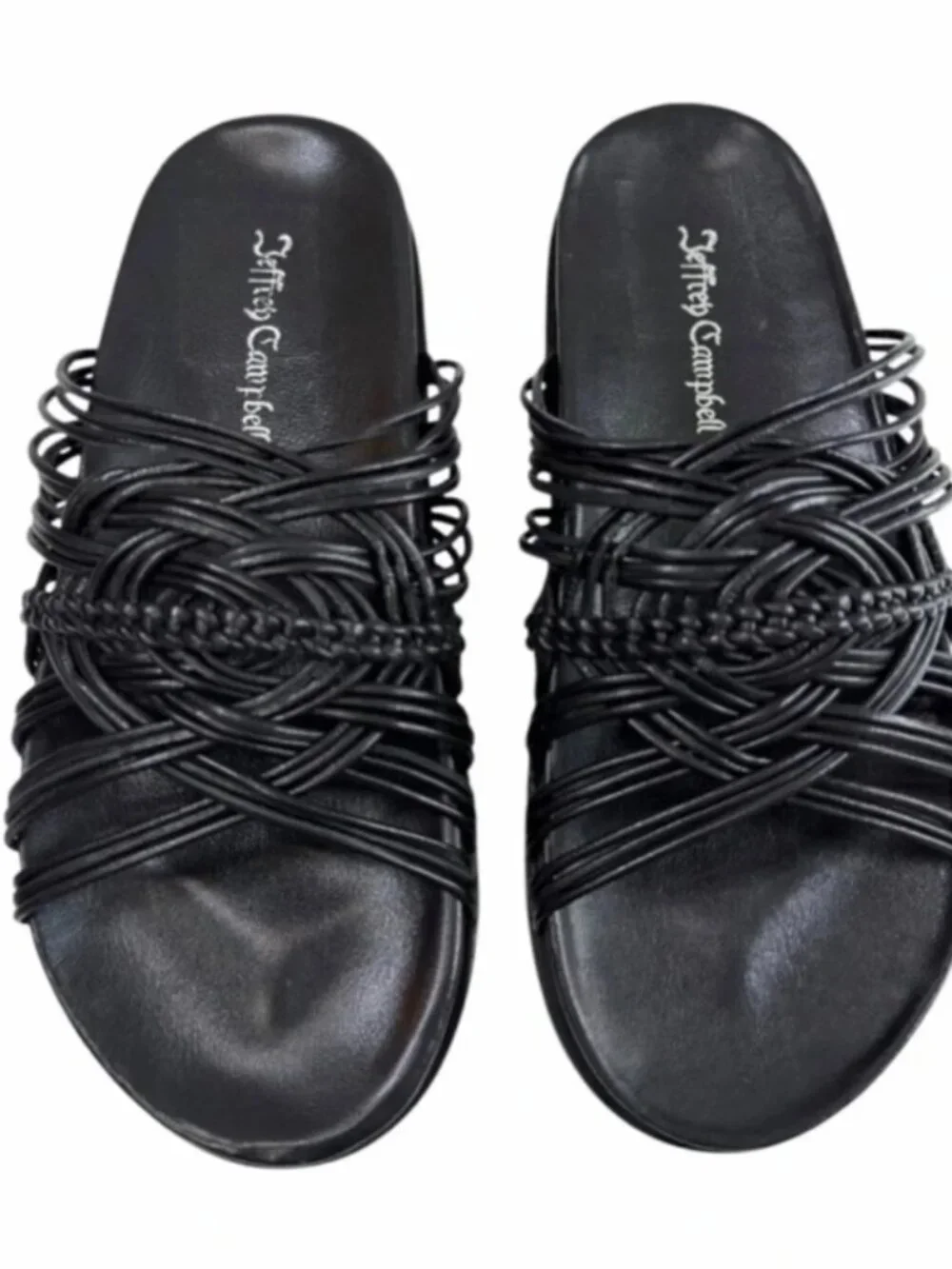 Jeffrey Campbell Strappy Slide Sandal Black Leather Size 6, Cute!